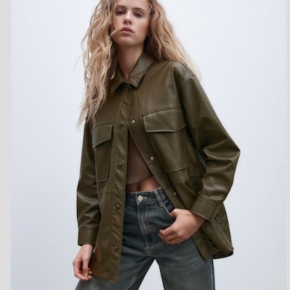 NWOT Zara Faux Leather Overshirt